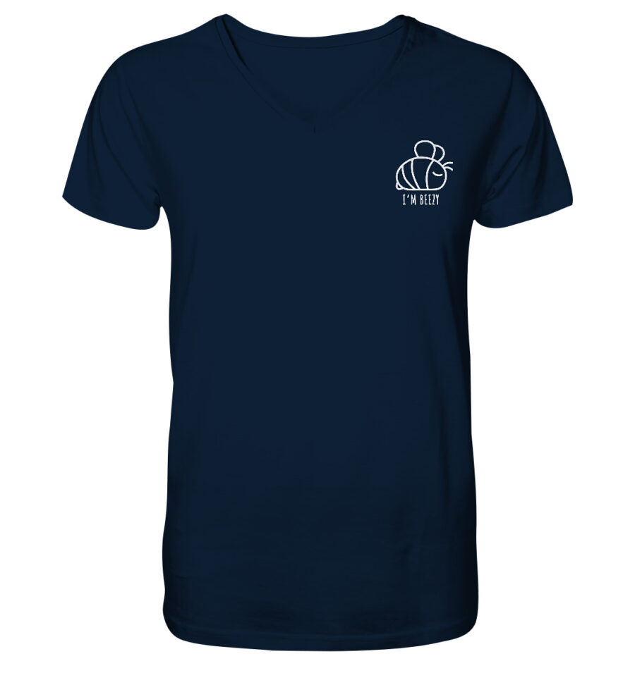 Bee Mens Organic V-Neck Shirt French Navy