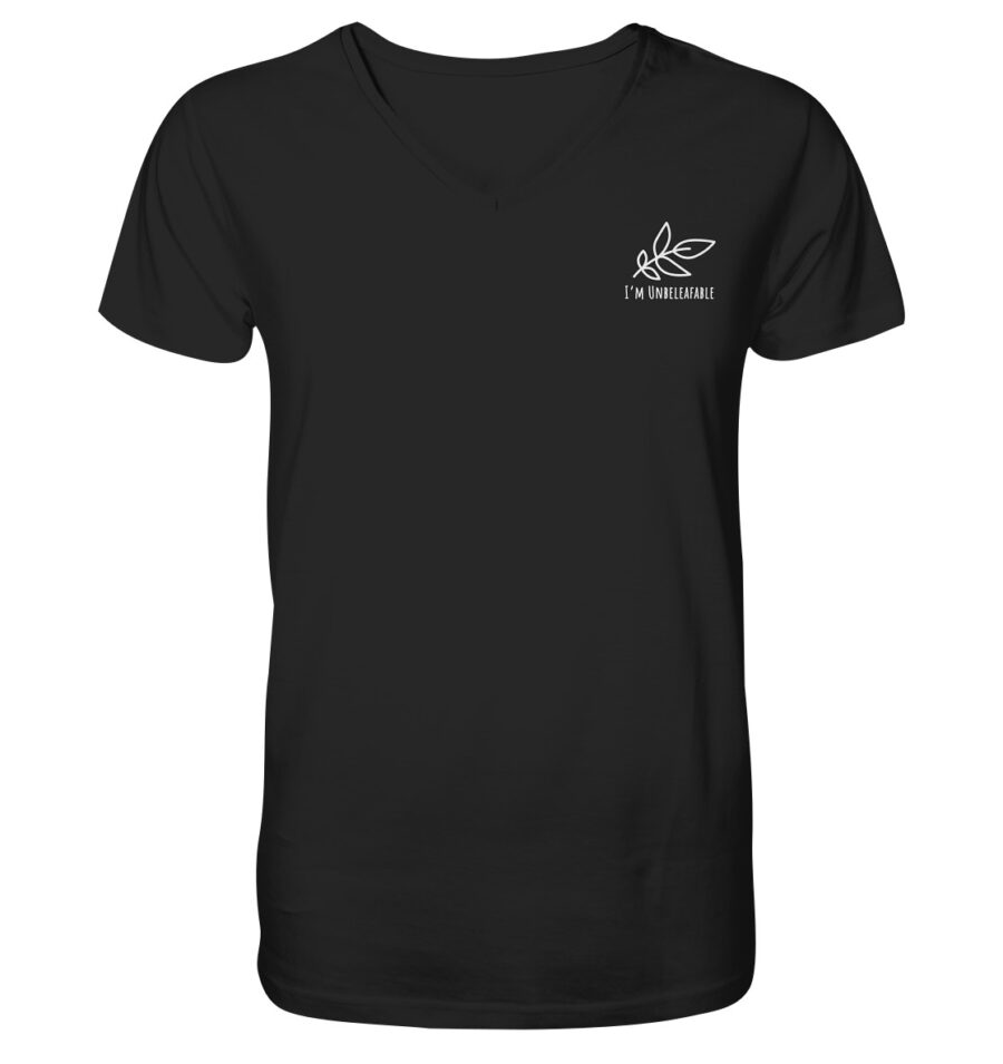 Unbeleafable Mens Organic V-Neck Shirt Black