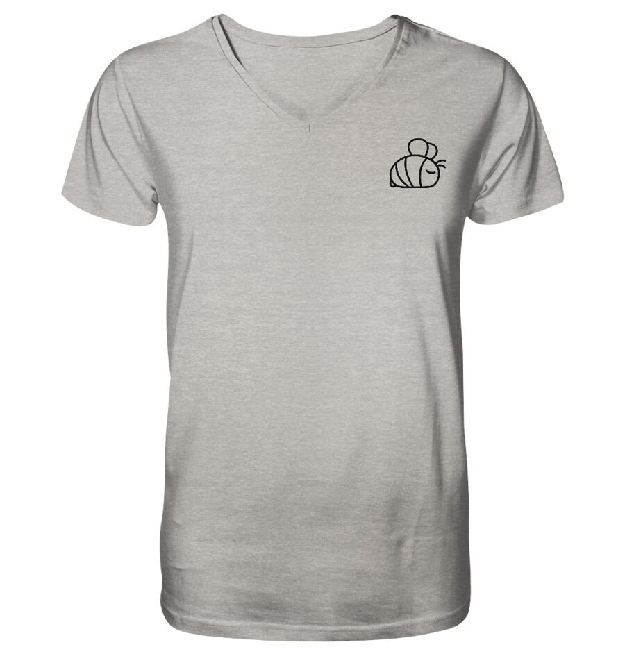 Bee Mens Organic V-Neck Shirt Heather Grey