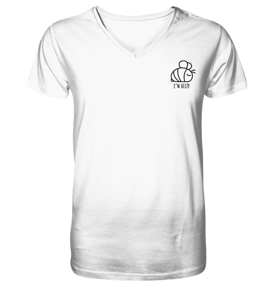 Bee Mens Organic V-Neck Shirt White